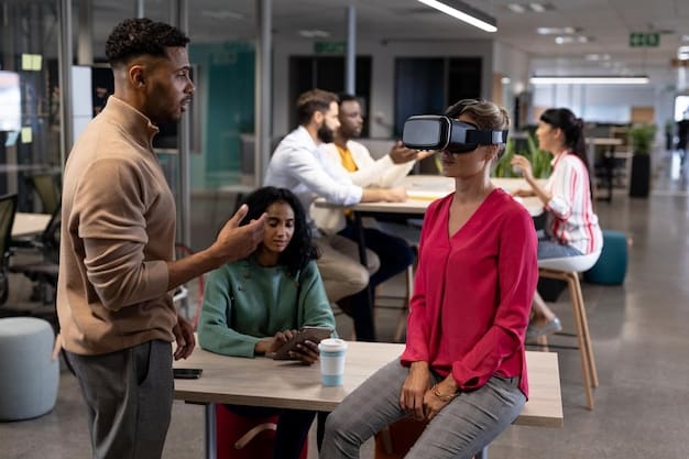 A diverse group of students participating in a STEM-focused activity in a modern classroom. The image should convey a sense of engagement and innovation.