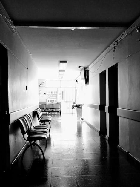 A split image contrasting a crowded hospital waiting room on one side and an empty doctor's office on the other. It visually represents the disparity in healthcare access.