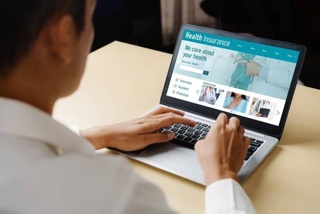A person using a laptop to compare healthcare prices online. The screen shows various options and cost breakdowns.