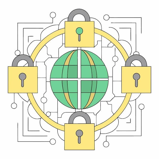 A representation of a digital firewall with lines of code and a padlock icon, symbolizing cybersecurity measures and the protection of data.